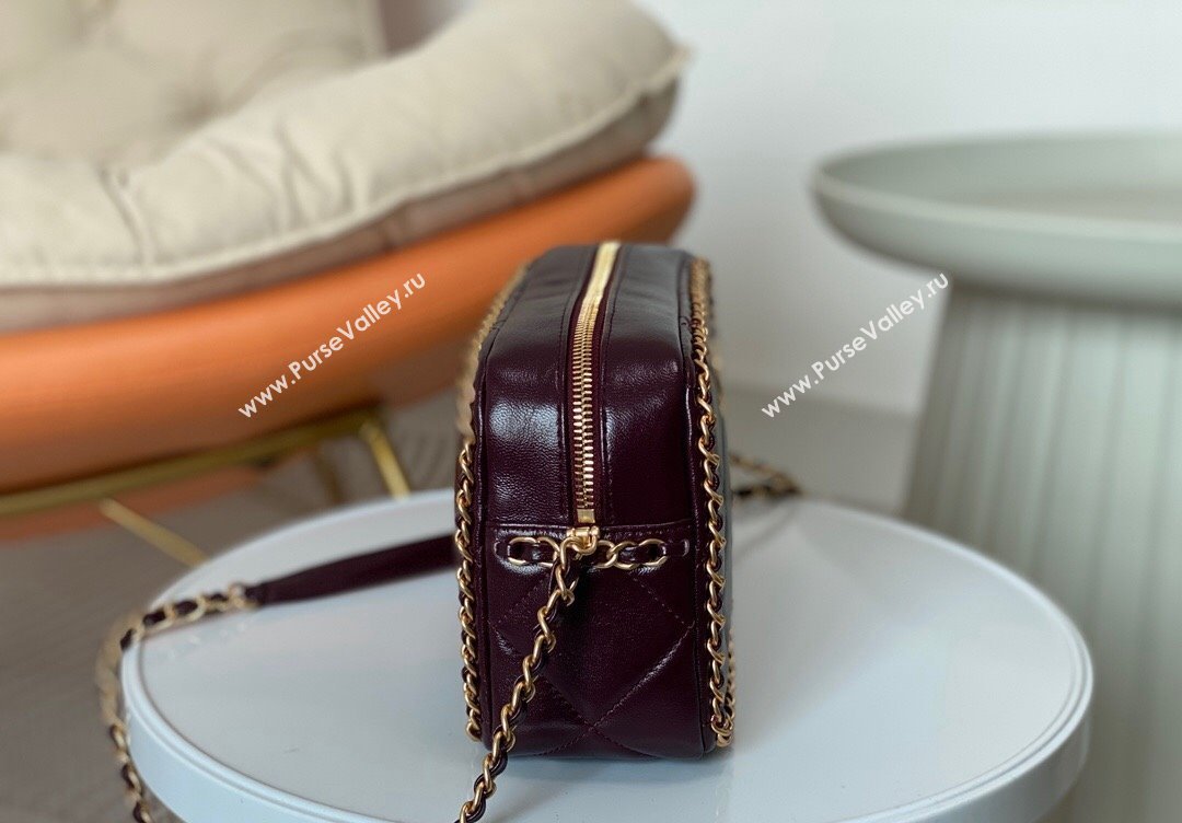 Chanel Shiny Calfskin Small Camera Case Bag with Chain Dark Burgundy 2024 AS5086 TOP (SM-241106005)