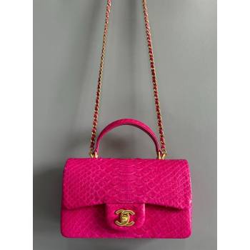 Chanel Mini Classic Flap Bag with Top Handle in Pythonskin Leather AS2431 Deep Pink 2024 (YD-241106056)