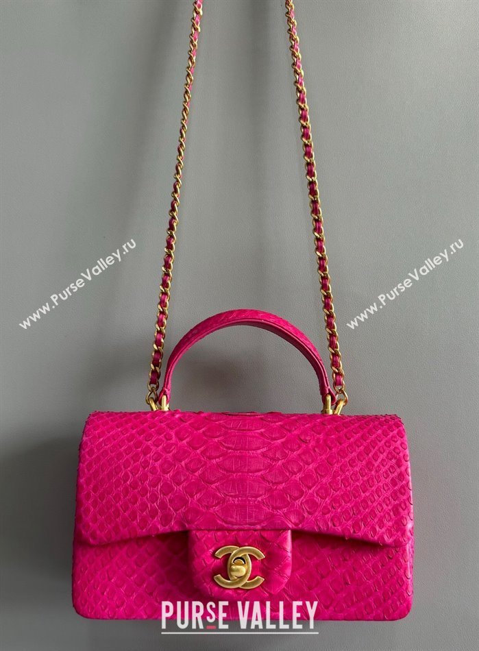 Chanel Mini Classic Flap Bag with Top Handle in Pythonskin Leather AS2431 Deep Pink 2024 (YD-241106056)