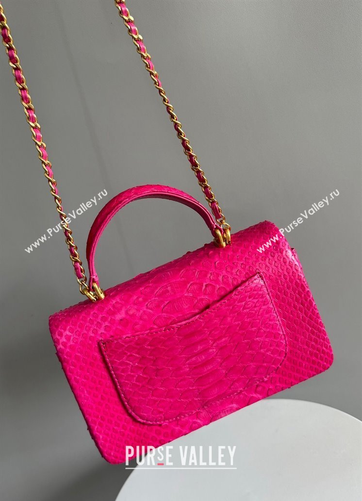 Chanel Mini Classic Flap Bag with Top Handle in Pythonskin Leather AS2431 Deep Pink 2024 (YD-241106056)