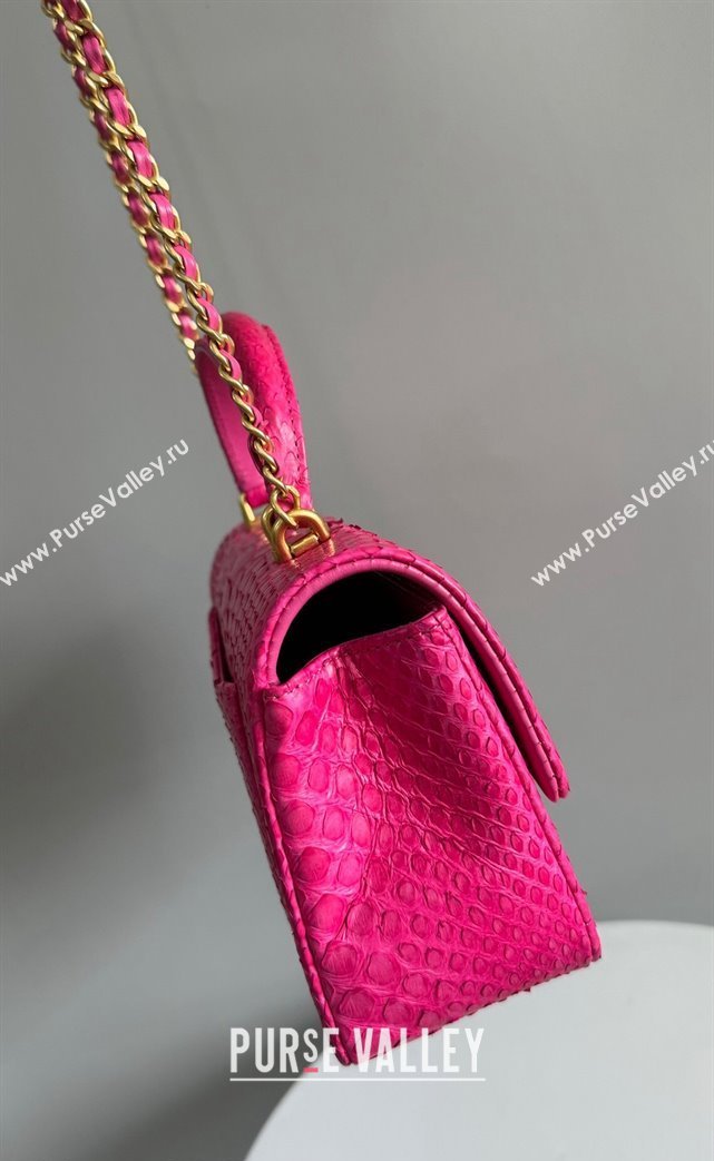 Chanel Mini Classic Flap Bag with Top Handle in Pythonskin Leather AS2431 Deep Pink 2024 (YD-241106056)