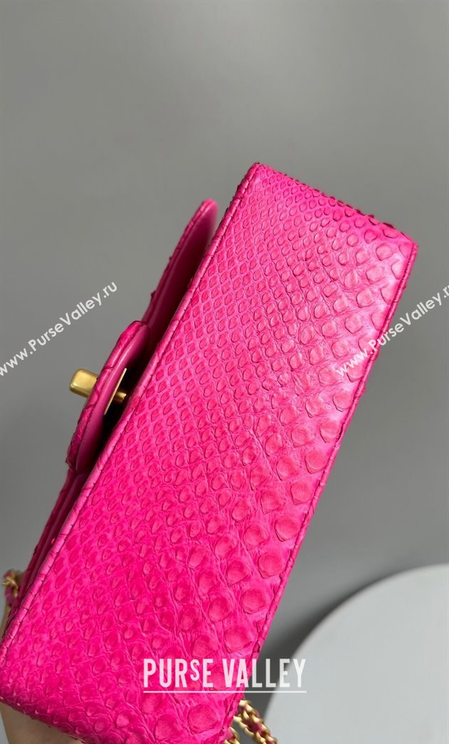 Chanel Mini Classic Flap Bag with Top Handle in Pythonskin Leather AS2431 Deep Pink 2024 (YD-241106056)