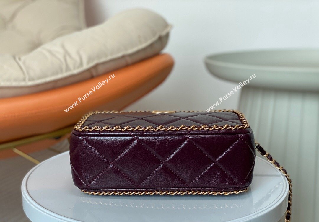 Chanel Shiny Calfskin Small Camera Case Bag with Chain Dark Burgundy 2024 AS5086 TOP (SM-241106005)