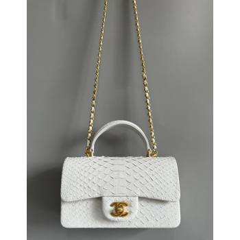 Chanel Mini Classic Flap Bag with Top Handle in Pythonskin Leather AS2431 White2 2024 (YD-241106057)