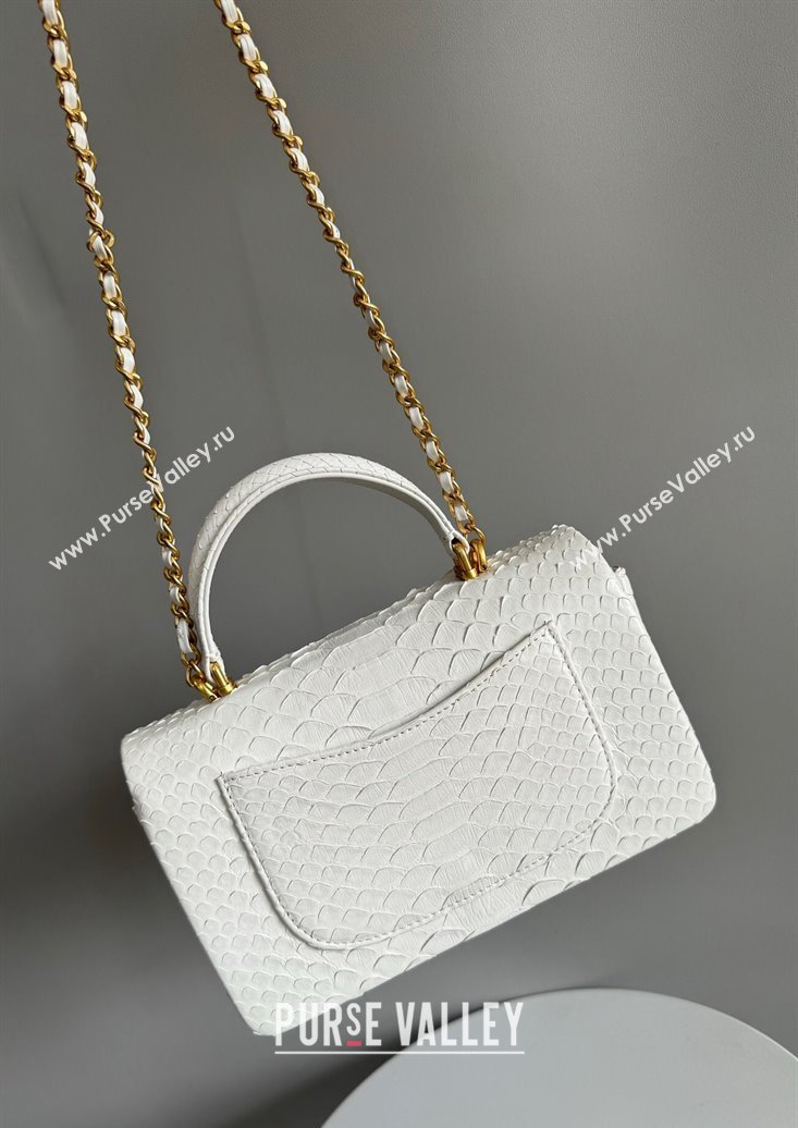 Chanel Mini Classic Flap Bag with Top Handle in Pythonskin Leather AS2431 White2 2024 (YD-241106057)