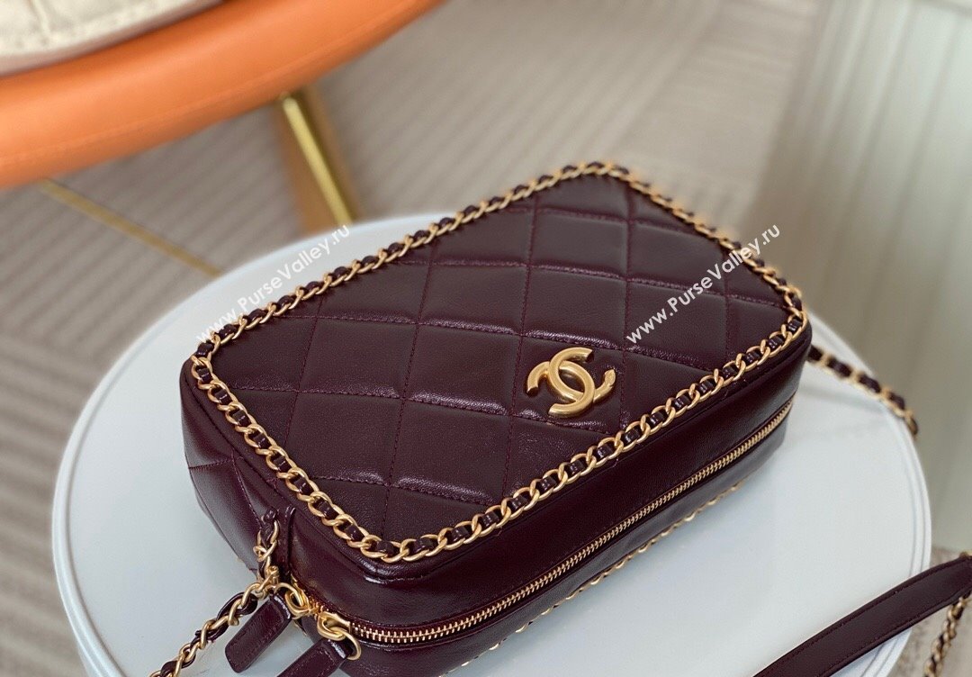 Chanel Shiny Calfskin Small Camera Case Bag with Chain Dark Burgundy 2024 AS5086 TOP (SM-241106005)