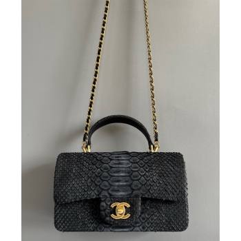 Chanel Mini Classic Flap Bag with Top Handle in Pythonskin Leather AS2431 Black3 2024 (YD-241106059)