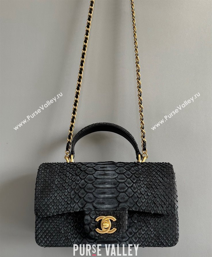 Chanel Mini Classic Flap Bag with Top Handle in Pythonskin Leather AS2431 Black3 2024 (YD-241106059)