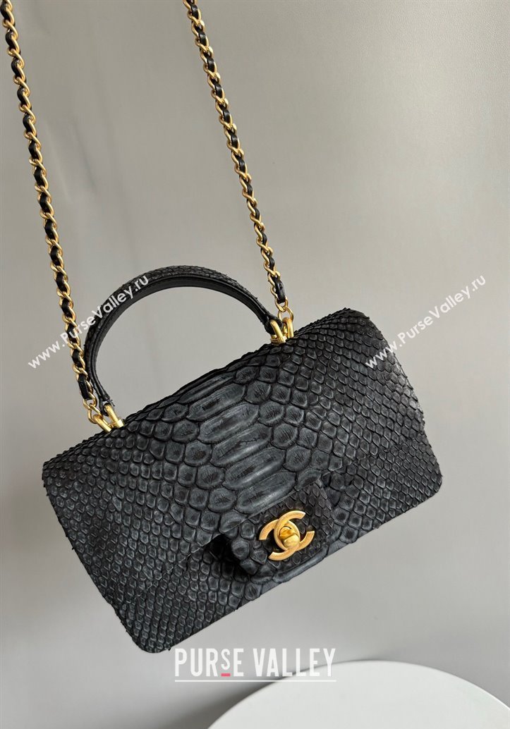 Chanel Mini Classic Flap Bag with Top Handle in Pythonskin Leather AS2431 Black3 2024 (YD-241106059)