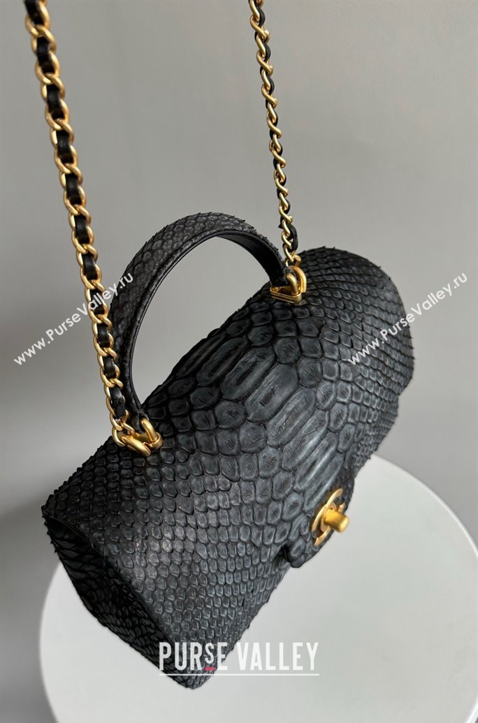 Chanel Mini Classic Flap Bag with Top Handle in Pythonskin Leather AS2431 Black3 2024 (YD-241106059)