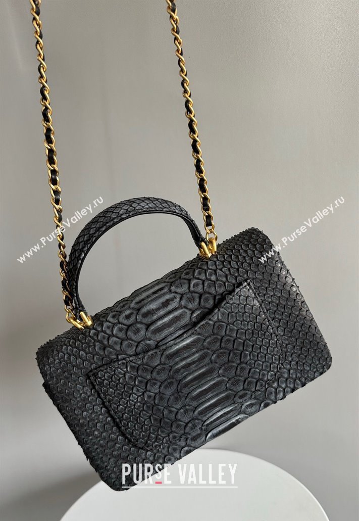 Chanel Mini Classic Flap Bag with Top Handle in Pythonskin Leather AS2431 Black3 2024 (YD-241106059)