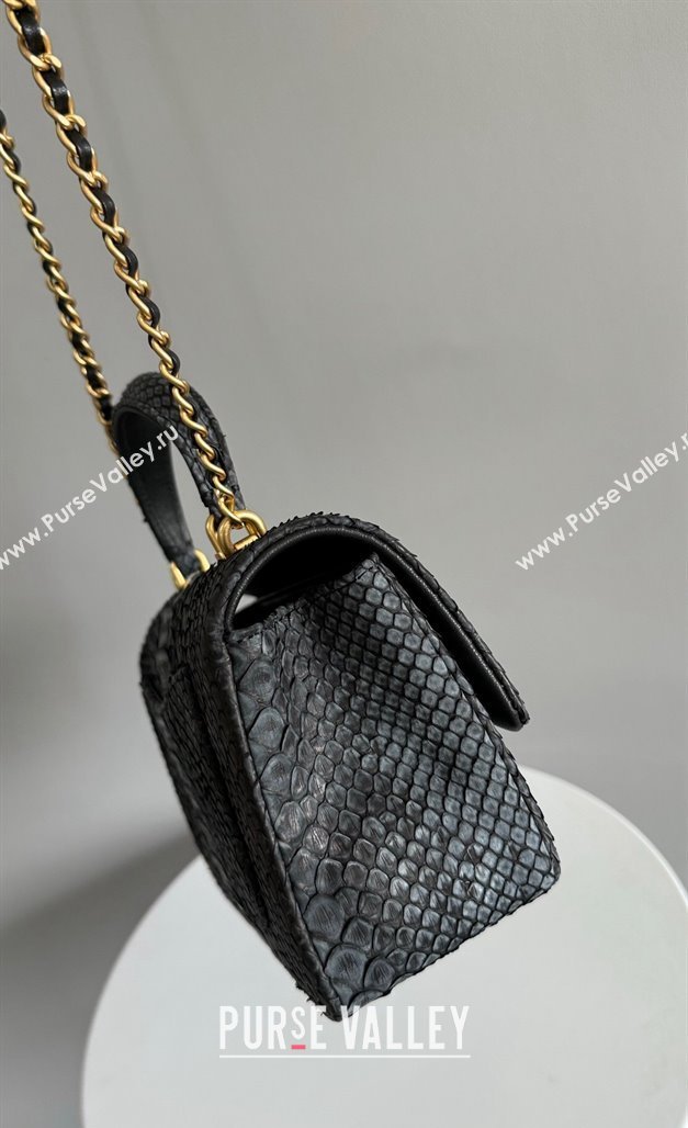 Chanel Mini Classic Flap Bag with Top Handle in Pythonskin Leather AS2431 Black3 2024 (YD-241106059)