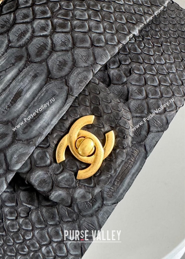 Chanel Mini Classic Flap Bag with Top Handle in Pythonskin Leather AS2431 Black3 2024 (YD-241106059)