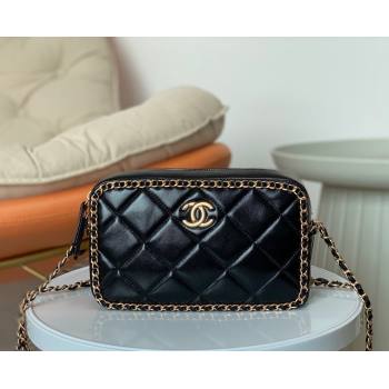 Chanel Shiny Calfskin Small Camera Case Bag with Chain Black 2024 AS5086 TOP (SM-241106006)