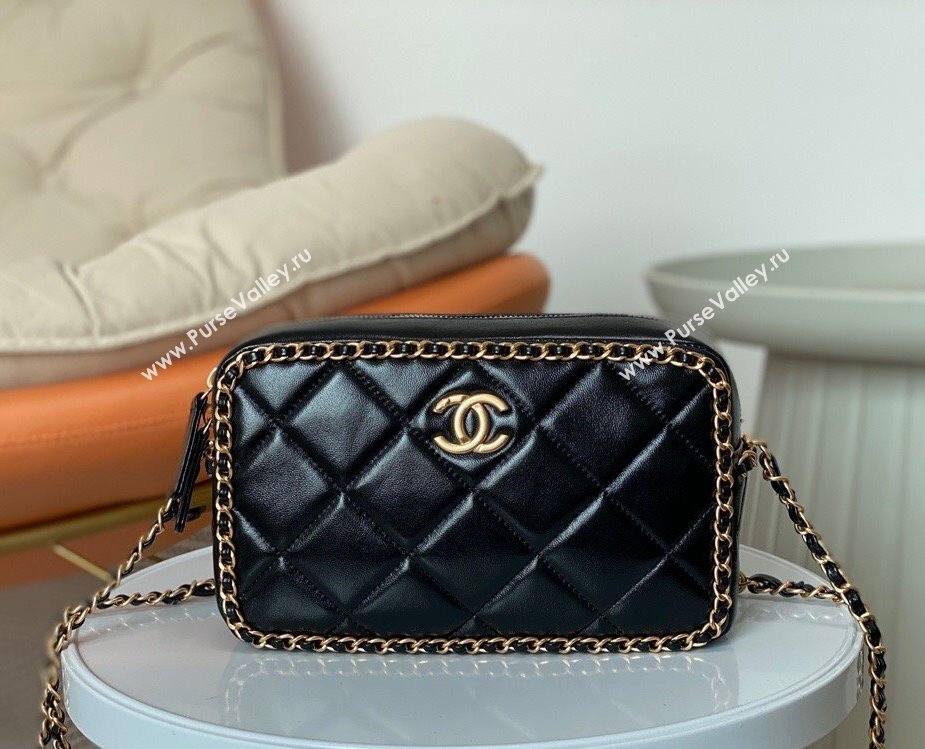 Chanel Shiny Calfskin Small Camera Case Bag with Chain Black 2024 AS5086 TOP (SM-241106006)