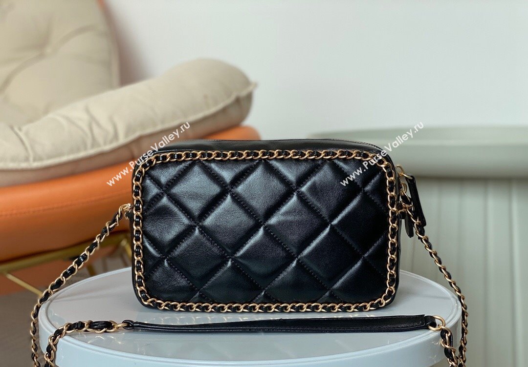 Chanel Shiny Calfskin Small Camera Case Bag with Chain Black 2024 AS5086 TOP (SM-241106006)