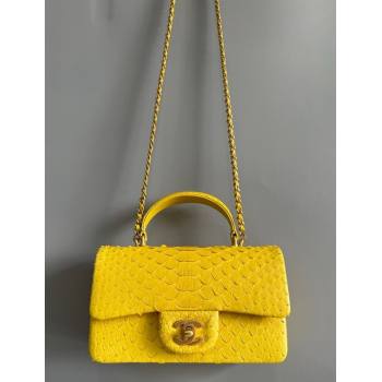 Chanel Mini Classic Flap Bag with Top Handle in Pythonskin Leather AS2431 Bright Yellow 2024 (YD-241106063)