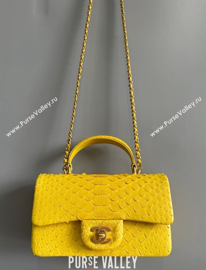 Chanel Mini Classic Flap Bag with Top Handle in Pythonskin Leather AS2431 Bright Yellow 2024 (YD-241106063)