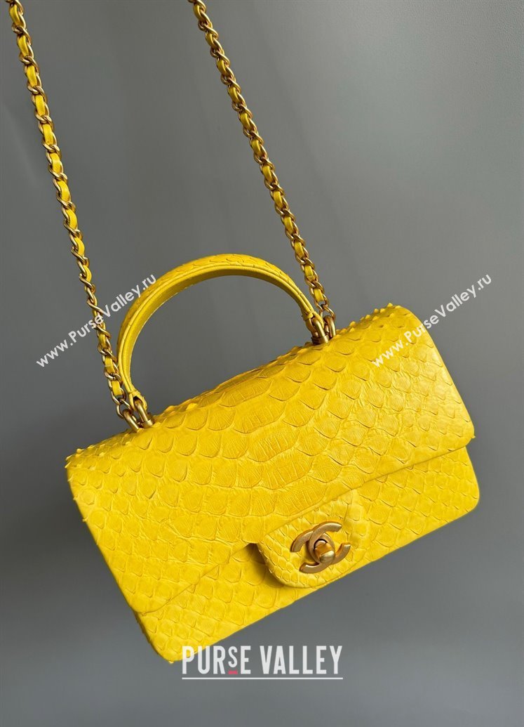 Chanel Mini Classic Flap Bag with Top Handle in Pythonskin Leather AS2431 Bright Yellow 2024 (YD-241106063)