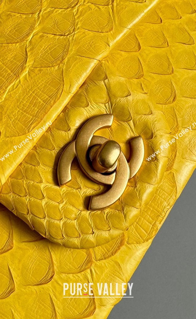 Chanel Mini Classic Flap Bag with Top Handle in Pythonskin Leather AS2431 Bright Yellow 2024 (YD-241106063)