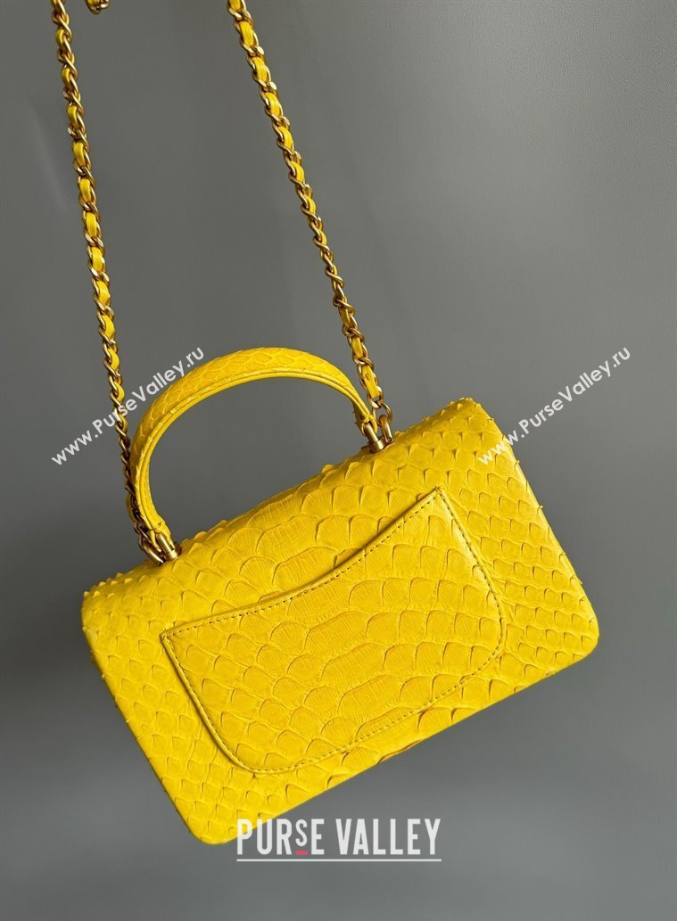 Chanel Mini Classic Flap Bag with Top Handle in Pythonskin Leather AS2431 Bright Yellow 2024 (YD-241106063)