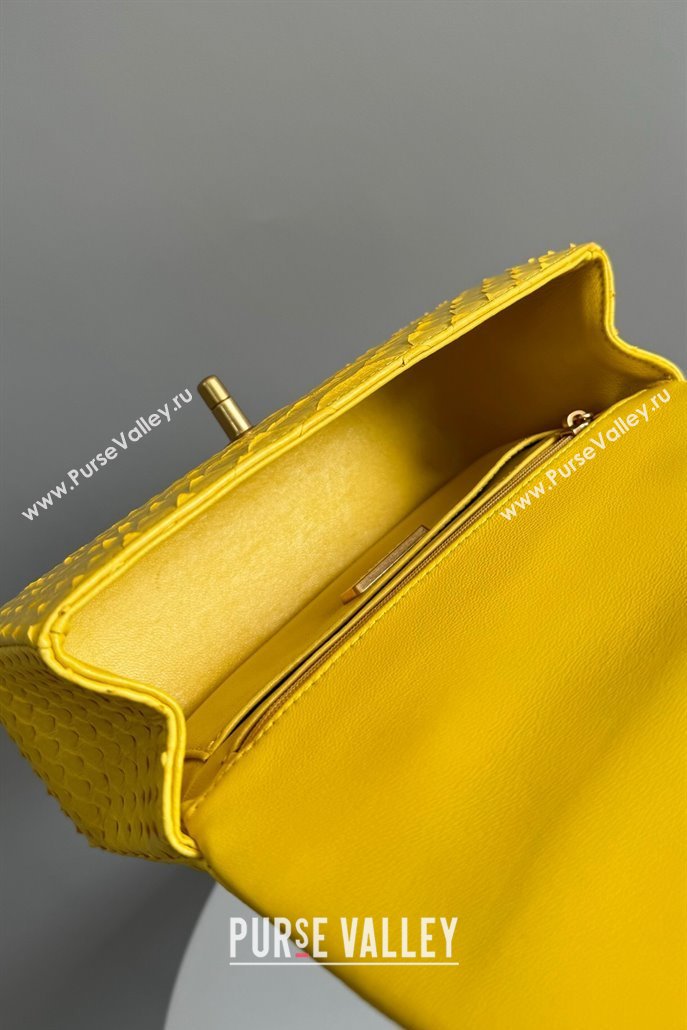 Chanel Mini Classic Flap Bag with Top Handle in Pythonskin Leather AS2431 Bright Yellow 2024 (YD-241106063)