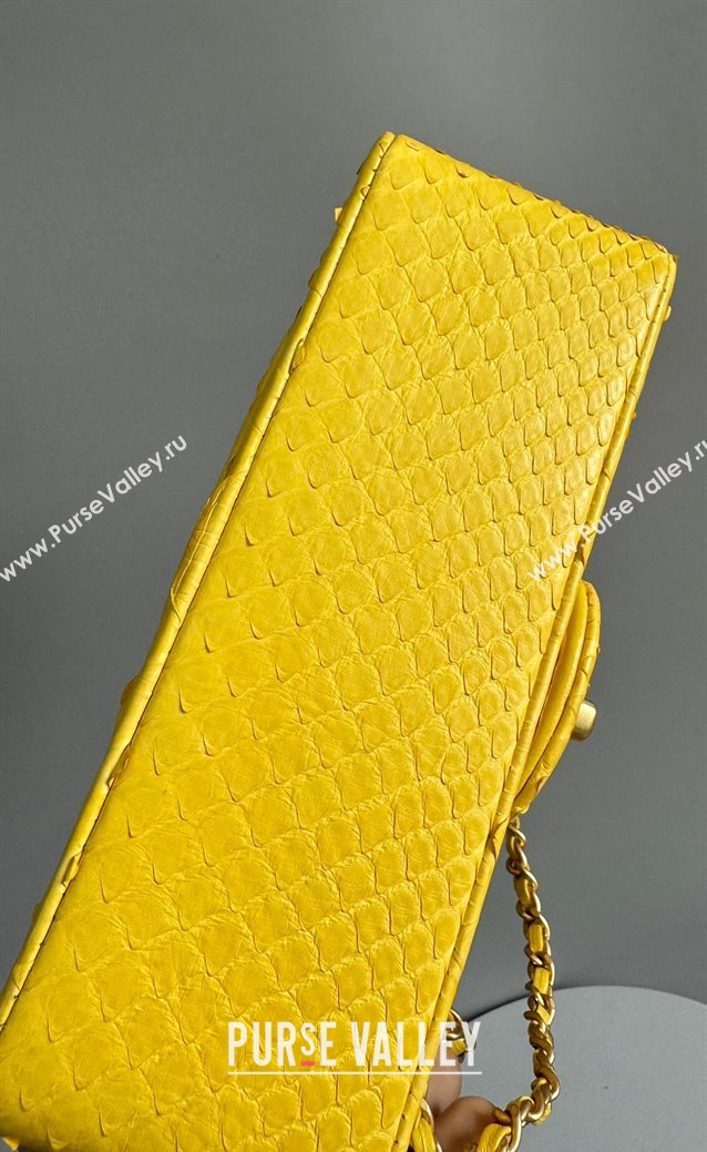 Chanel Mini Classic Flap Bag with Top Handle in Pythonskin Leather AS2431 Bright Yellow 2024 (YD-241106063)