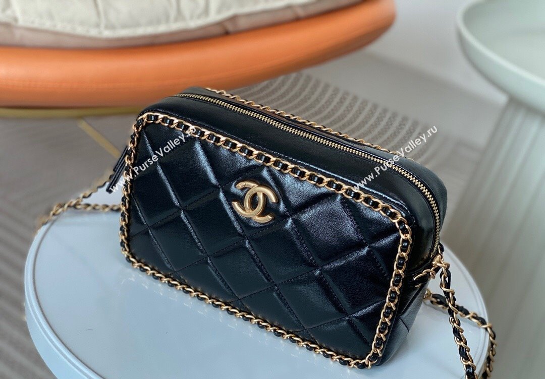 Chanel Shiny Calfskin Small Camera Case Bag with Chain Black 2024 AS5086 TOP (SM-241106006)