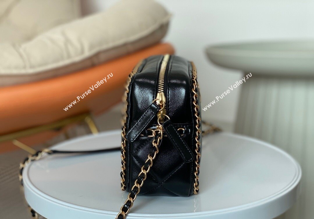 Chanel Shiny Calfskin Small Camera Case Bag with Chain Black 2024 AS5086 TOP (SM-241106006)