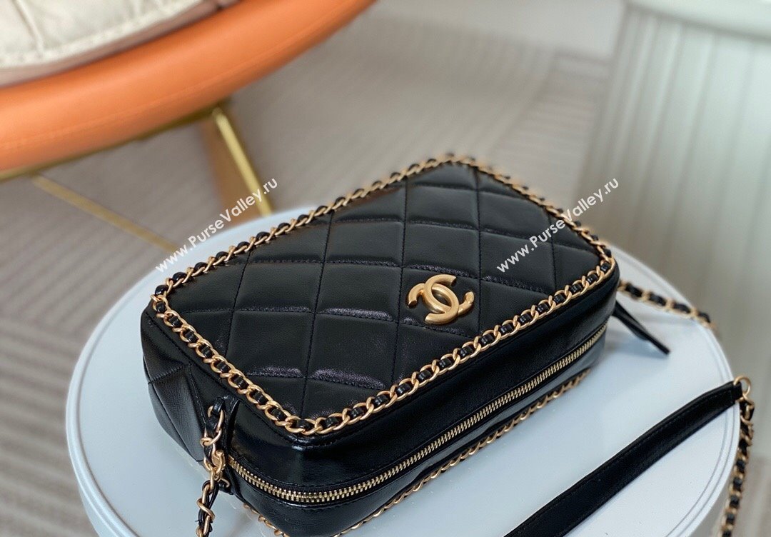 Chanel Shiny Calfskin Small Camera Case Bag with Chain Black 2024 AS5086 TOP (SM-241106006)