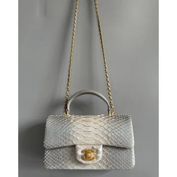 Chanel Mini Classic Flap Bag with Top Handle in Pythonskin Leather AS2431 Silver Grey 2024 (YD-241106068)