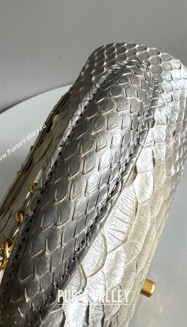 Chanel Mini Classic Flap Bag with Top Handle in Pythonskin Leather AS2431 Silver Grey 2024 (YD-241106068)