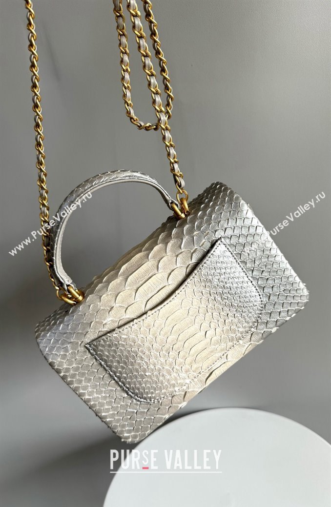 Chanel Mini Classic Flap Bag with Top Handle in Pythonskin Leather AS2431 Silver Grey 2024 (YD-241106068)