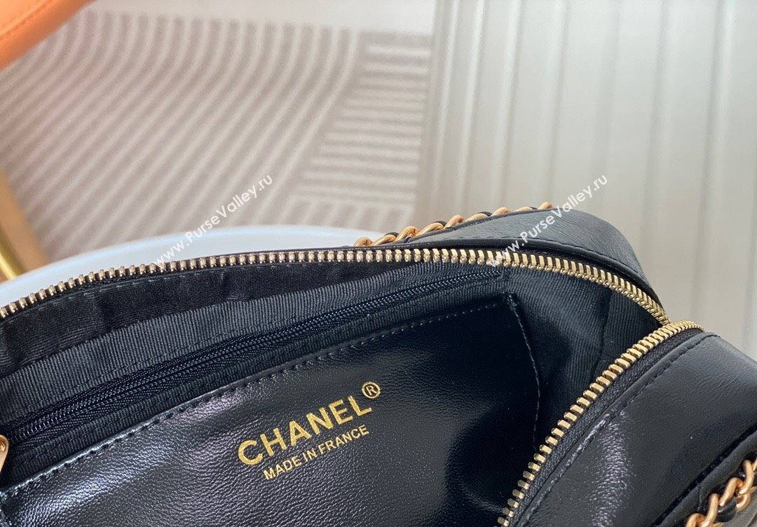 Chanel Shiny Calfskin Small Camera Case Bag with Chain Black 2024 AS5086 TOP (SM-241106006)