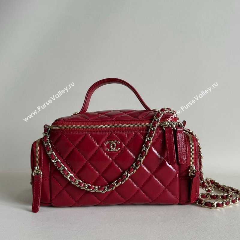 Chanel Shiny Crumpled Lambskin Vanity Case Bag with Pockets AS5222 Red 2024 TOP (YD-241106007)