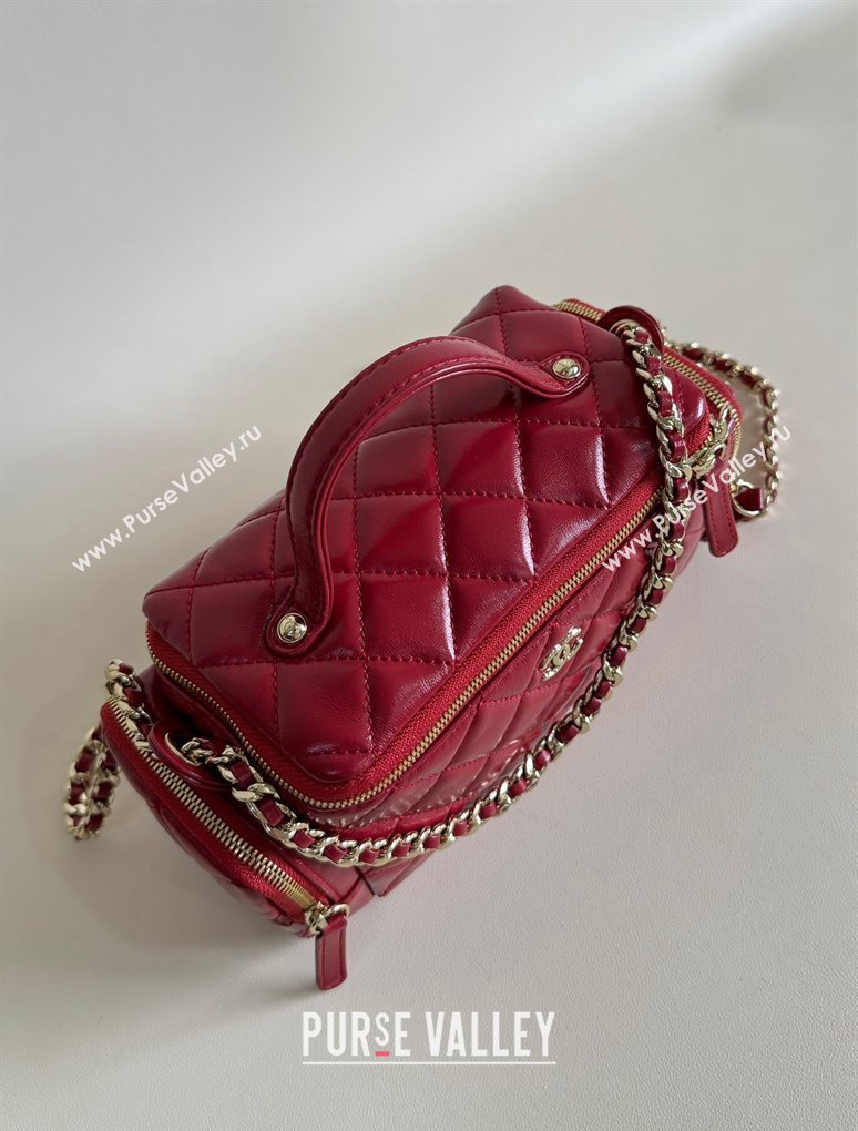 Chanel Shiny Crumpled Lambskin Vanity Case Bag with Pockets AS5222 Red 2024 TOP (YD-241106007)