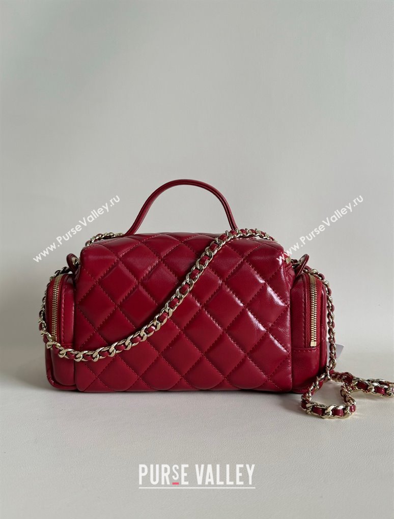 Chanel Shiny Crumpled Lambskin Vanity Case Bag with Pockets AS5222 Red 2024 TOP (YD-241106007)