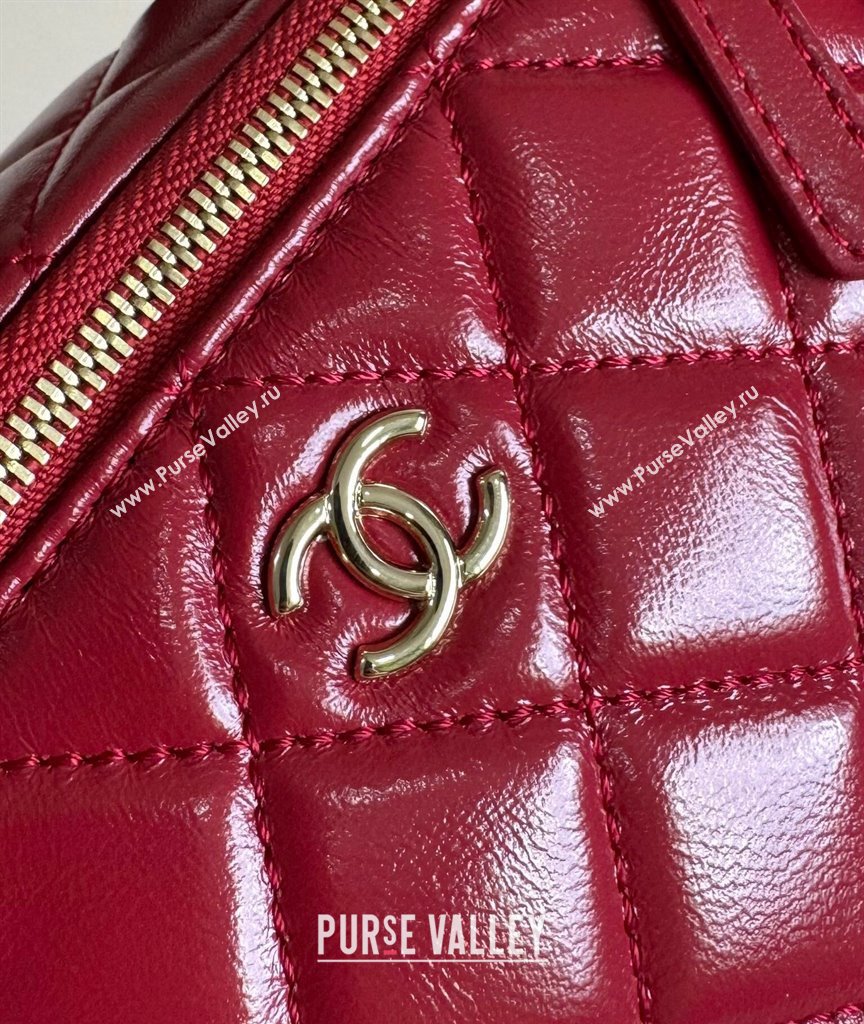 Chanel Shiny Crumpled Lambskin Vanity Case Bag with Pockets AS5222 Red 2024 TOP (YD-241106007)