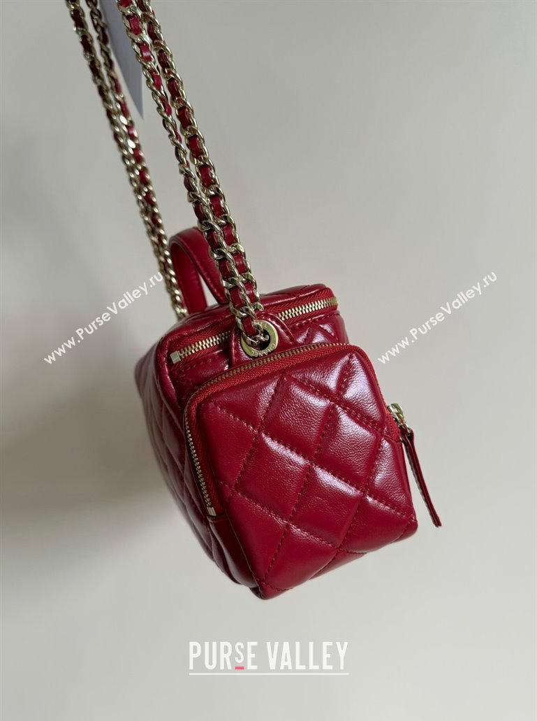 Chanel Shiny Crumpled Lambskin Vanity Case Bag with Pockets AS5222 Red 2024 TOP (YD-241106007)