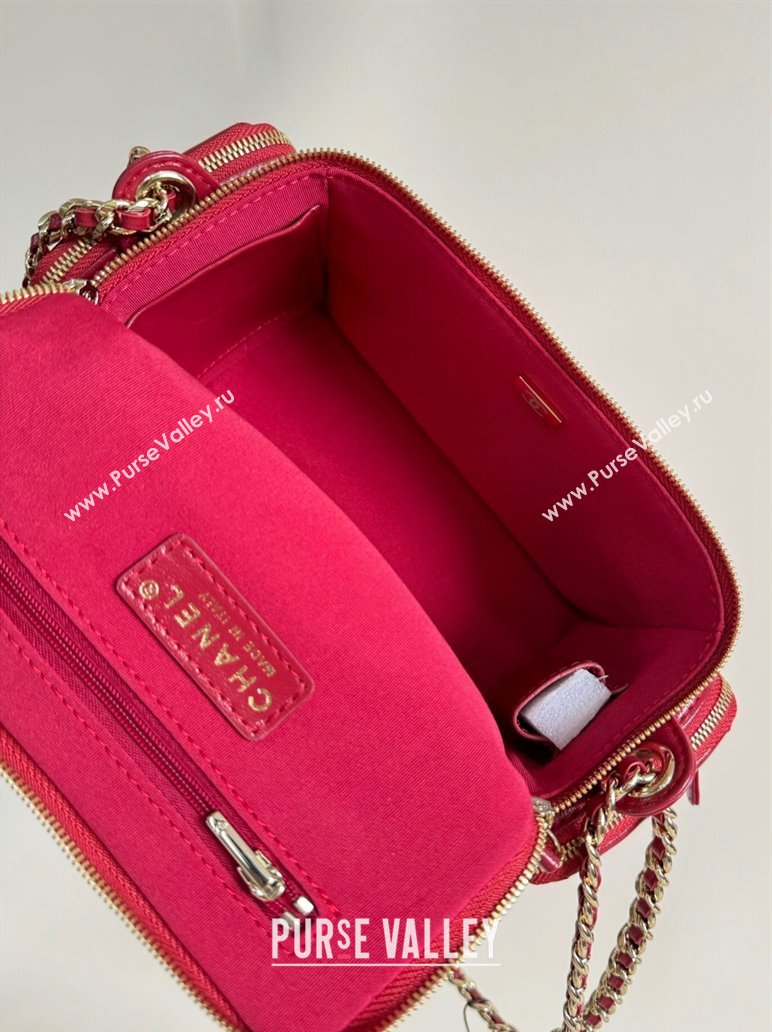 Chanel Shiny Crumpled Lambskin Vanity Case Bag with Pockets AS5222 Red 2024 TOP (YD-241106007)