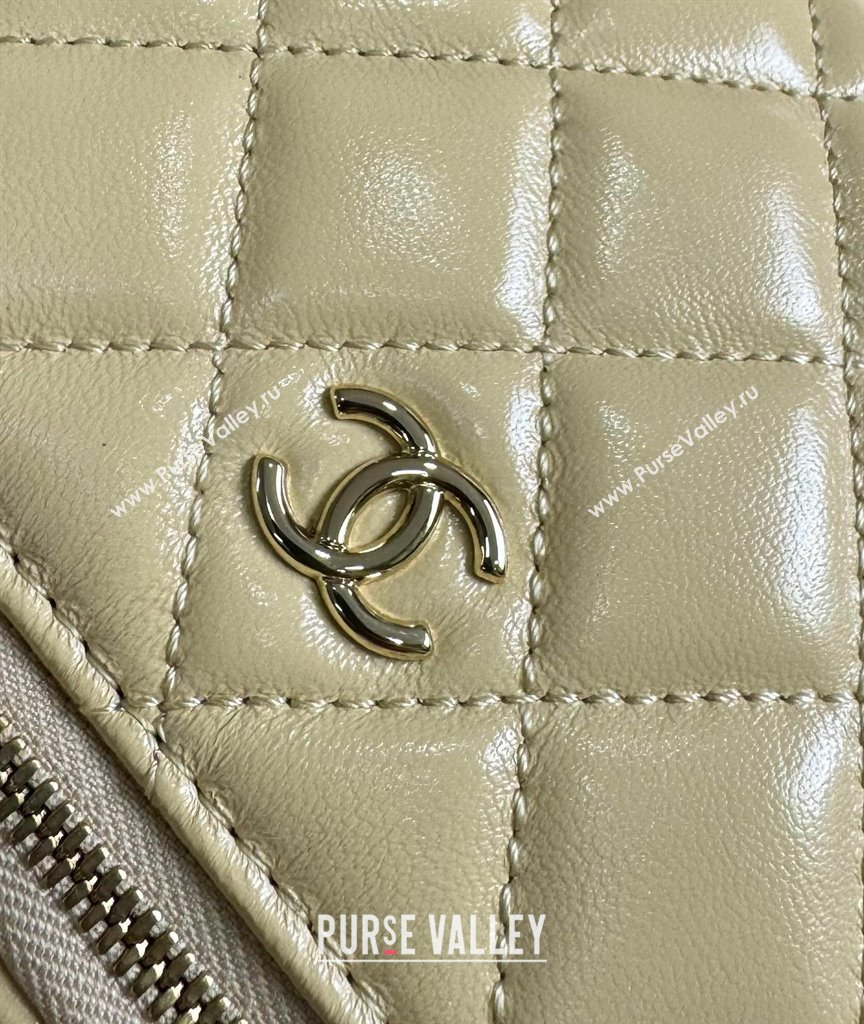 Chanel Shiny Crumpled Lambskin Vanity Case Bag with Pockets AS5222 Light Yellow 2024 TOP (YD-241106008)