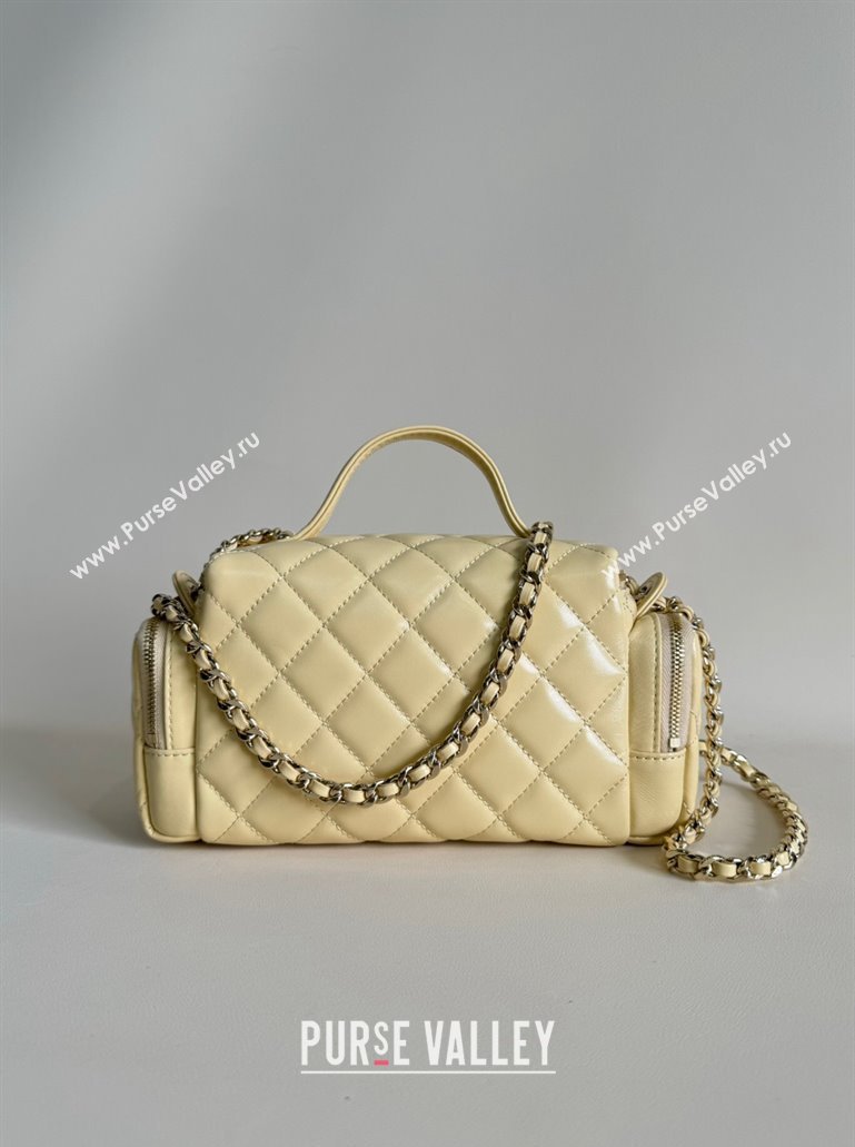 Chanel Shiny Crumpled Lambskin Vanity Case Bag with Pockets AS5222 Light Yellow 2024 TOP (YD-241106008)