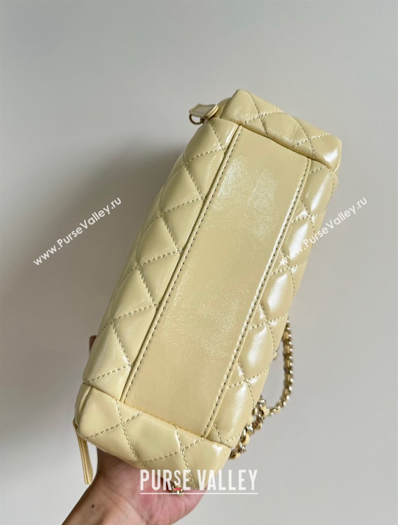 Chanel Shiny Crumpled Lambskin Vanity Case Bag with Pockets AS5222 Light Yellow 2024 TOP (YD-241106008)