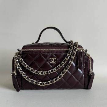 Chanel Shiny Crumpled Lambskin Vanity Case Bag with Pockets AS5222 Dark Brown 2024 TOP (YD-241106009)