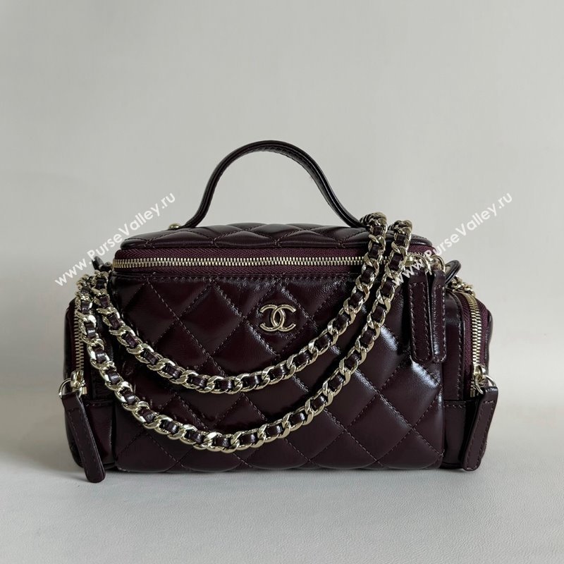 Chanel Shiny Crumpled Lambskin Vanity Case Bag with Pockets AS5222 Dark Brown 2024 TOP (YD-241106009)