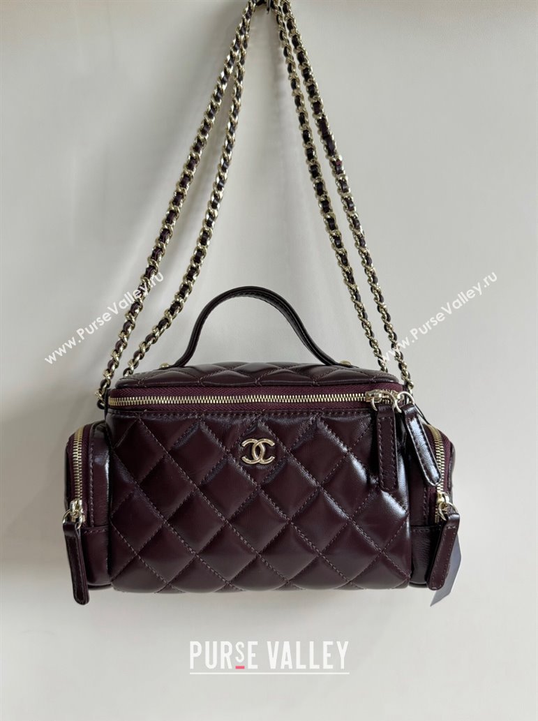 Chanel Shiny Crumpled Lambskin Vanity Case Bag with Pockets AS5222 Dark Brown 2024 TOP (YD-241106009)