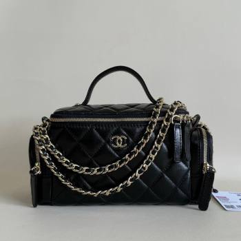 Chanel Shiny Crumpled Lambskin Vanity Case Bag with Pockets AS5222 Black 2024 TOP (YD-241106010)