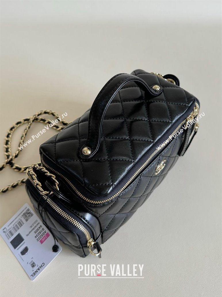 Chanel Shiny Crumpled Lambskin Vanity Case Bag with Pockets AS5222 Black 2024 TOP (YD-241106010)