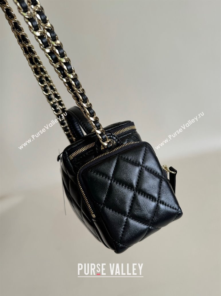 Chanel Shiny Crumpled Lambskin Vanity Case Bag with Pockets AS5222 Black 2024 TOP (YD-241106010)