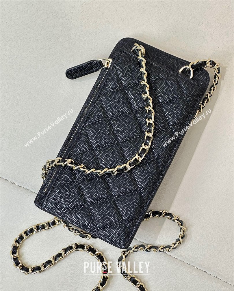 Chanel Grained Calfskin Phone Holder with Chain Black/Gold 2024 AP0990 (ssz-241106092)